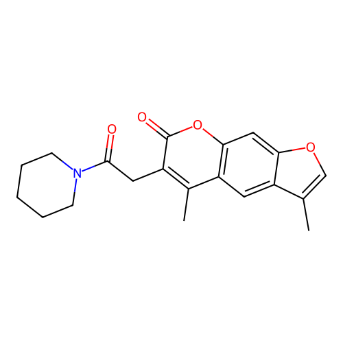 3,5-dimethyl-6-(2-oxo-2-(piperidin-1-yl)ethyl)-7H-furo[3,2-g]chromen-7-one structure