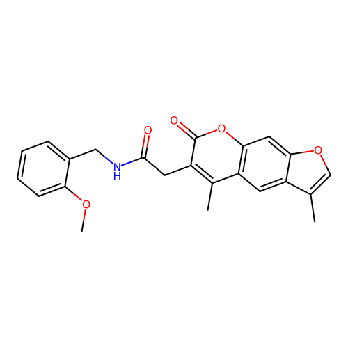 2-(3,5-dimethyl-7-oxo-7H-furo[3,2-g]chromen-6-yl)-N-(2-methoxybenzyl)acetamide structure