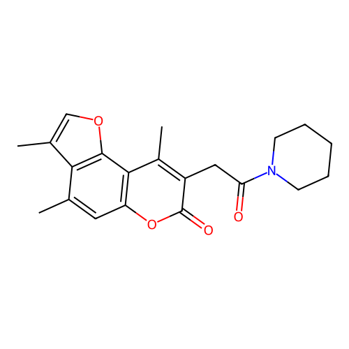 3,4,9-trimethyl-8-(2-oxo-2-(piperidin-1-yl)ethyl)-7H-furo[2,3-f]chromen-7-one structure