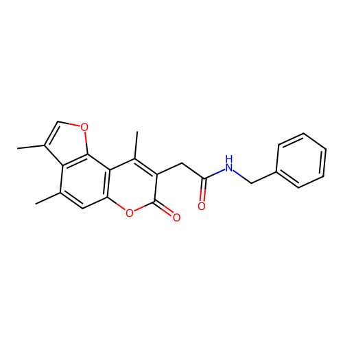 N-benzyl-2-(3,4,9-trimethyl-7-oxo-7H-furo[2,3-f]chromen-8-yl)acetamide structure