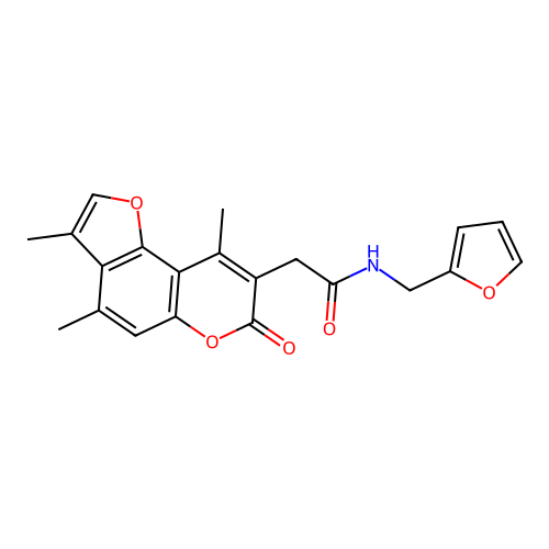 N-(2-furylmethyl)-2-(3,4,9-trimethyl-7-oxo-7H-furo[2,3-f]chromen-8-yl)acetamide structure