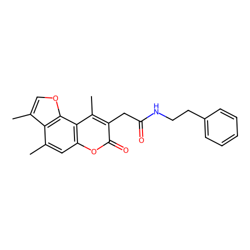 N-(2-phenylethyl)-2-(3,4,9-trimethyl-7-oxo-7H-furo[2,3-f]chromen-8-yl)acetamide structure