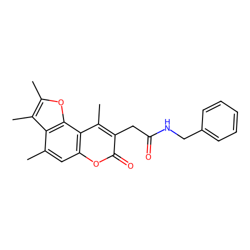 N-benzyl-2-(2,3,4,9-tetramethyl-7-oxo-7H-furo[2,3-f]chromen-8-yl)acetamide structure