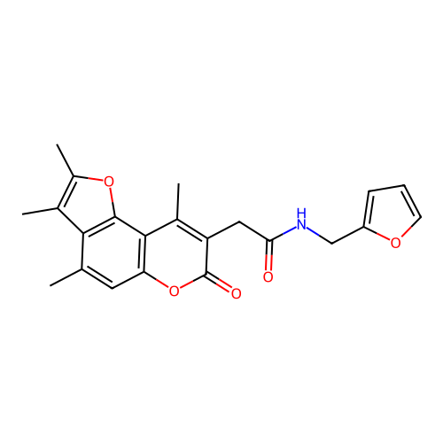 N-(furan-2-ylmethyl)-2-(2,3,4,9-tetramethyl-7-oxo-7H-furo[2,3-f]chromen-8-yl)acetamide structure