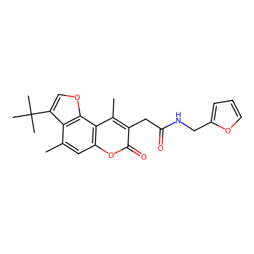 2-(3-tert-butyl-4,9-dimethyl-7-oxofuro[2,3-f]chromen-8-yl)-N-(furan-2-ylmethyl)acetamide structure