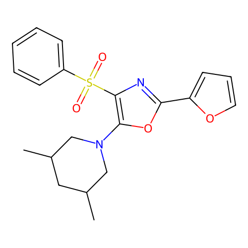 5-(3,5-Dimethylpiperidin-1-yl)-2-(furan-2-yl)-4-(phenylsulfonyl)oxazole structure