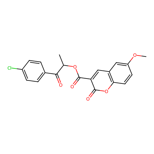 1-(4-chlorophenyl)-1-oxopropan-2-yl 6-methoxy-2-oxo-2H-chromene-3-carboxylate structure