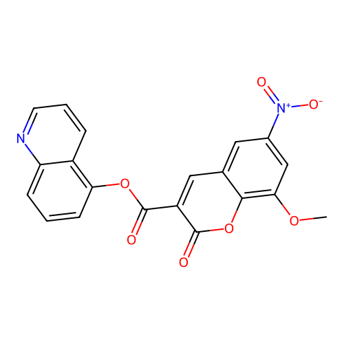 quinolin-5-yl 8-methoxy-6-nitro-2-oxo-2H-chromene-3-carboxylate structure
