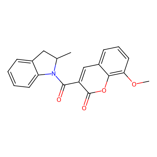 8-methoxy-3-(2-methylindoline-1-carbonyl)-2H-chromen-2-one structure