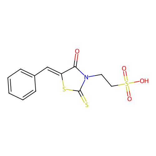 (Z)-2-(5-benzylidene-4-oxo-2-thioxothiazolidin-3-yl)ethanesulfonic acid structure