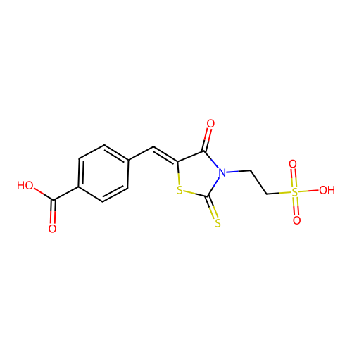 (Z)-4-((4-oxo-3-(2-sulfoethyl)-2-thioxothiazolidin-5-ylidene)methyl)benzoic acid structure