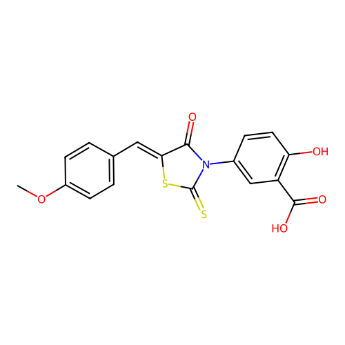 2-hydroxy-5-[(5Z)-5-[(4-methoxyphenyl)methylidene]-4-oxo-2-sulfanylidene-1,3-thiazolidin-3-yl]benzoic acid structure