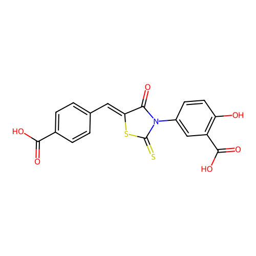 5-[(5Z)-5-[(4-carboxyphenyl)methylidene]-4-oxo-2-sulfanylidene-1,3-thiazolidin-3-yl]-2-hydroxybenzoic acid structure