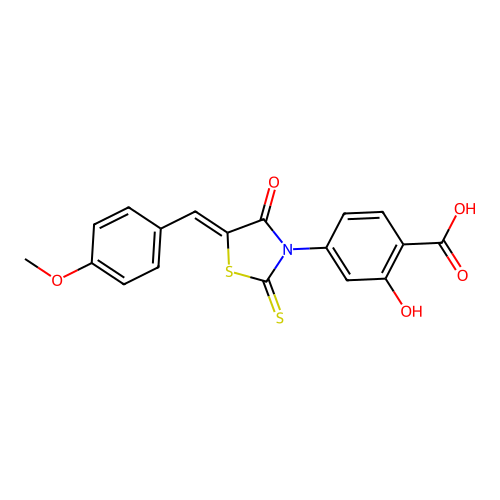 2-hydroxy-4-[(5Z)-5-[(4-methoxyphenyl)methylidene]-4-oxo-2-sulfanylidene-1,3-thiazolidin-3-yl]benzoic acid structure