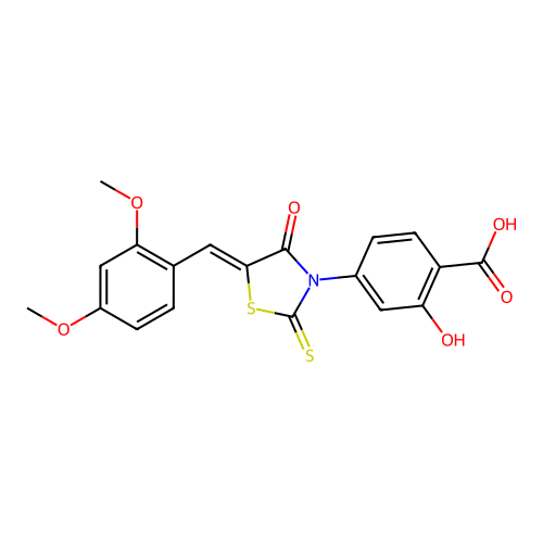 4-[(5Z)-5-[(2,4-dimethoxyphenyl)methylidene]-4-oxo-2-sulfanylidene-1,3-thiazolidin-3-yl]-2-hydroxybenzoic acid structure