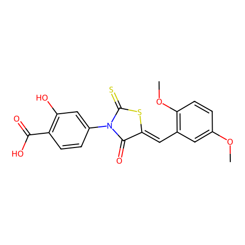 4-[(5Z)-5-[(2,5-dimethoxyphenyl)methylidene]-4-oxo-2-sulfanylidene-1,3-thiazolidin-3-yl]-2-hydroxybenzoic acid structure