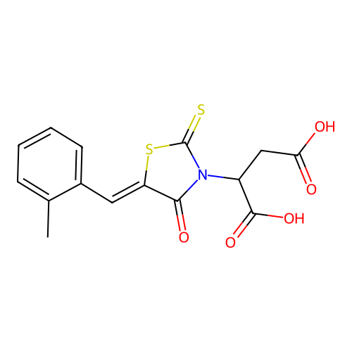 2-[(5Z)-5-[(2-methylphenyl)methylidene]-4-oxo-2-sulfanylidene-1,3-thiazolidin-3-yl]butanedioic acid structure