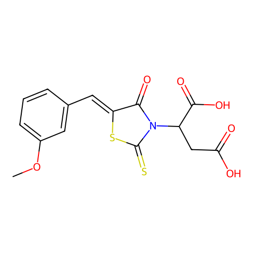2-[(5Z)-5-[(3-methoxyphenyl)methylidene]-4-oxo-2-sulfanylidene-1,3-thiazolidin-3-yl]butanedioic acid structure