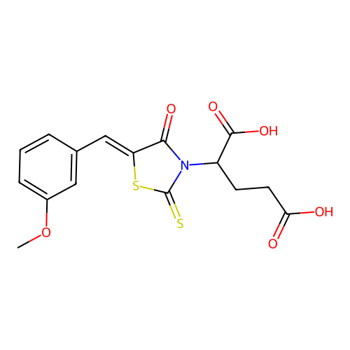 2-[(5Z)-5-[(3-methoxyphenyl)methylidene]-4-oxo-2-sulfanylidene-1,3-thiazolidin-3-yl]pentanedioic acid structure