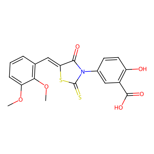 5-[(5Z)-5-[(2,3-dimethoxyphenyl)methylidene]-4-oxo-2-sulfanylidene-1,3-thiazolidin-3-yl]-2-hydroxybenzoic acid structure