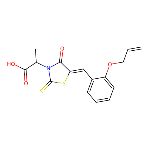 (Z)-2-(5-(2-(allyloxy)benzylidene)-4-oxo-2-thioxothiazolidin-3-yl)propanoic acid structure