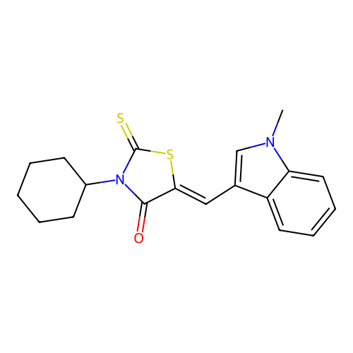 3-Cyclohexyl-5-[(1-methylindol-3-yl)methylene]-2-thioxo-1,3-thiazolidin-4-one structure