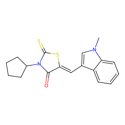 3-Cyclopentyl-5-[(1-methylindol-3-yl)methylene]-2-thioxo-1,3-thiazolidin-4-one structure