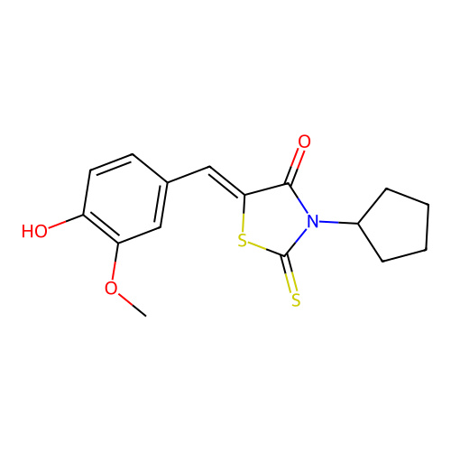 (5Z)-3-cyclopentyl-5-(4-hydroxy-3-methoxybenzylidene)-2-thioxo-1,3-thiazolidin-4-one structure