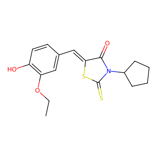 3-Cyclopentyl-5-(3-ethoxy-4-hydroxybenzylidene)-2-thioxo-1,3-thiazolidin-4-one structure
