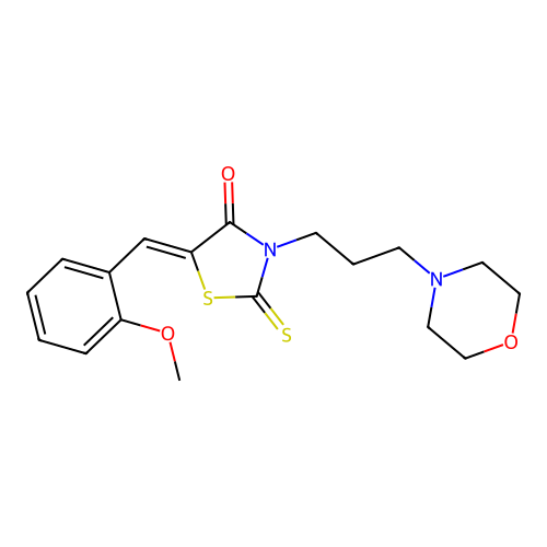(5Z)-5-(2-methoxybenzylidene)-3-[3-(morpholin-4-yl)propyl]-2-thioxo-1,3-thiazolidin-4-one structure