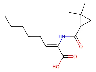 2-[(2,2-Dimethylcyclopropanecarbonyl)amino]oct-2-enoic acid structure