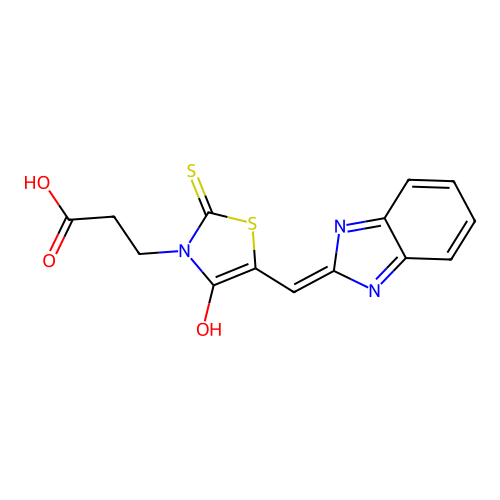 3-[(5Z)-5-(1H-benzimidazol-2-ylmethylidene)-4-oxo-2-sulfanylidene-1,3-thiazolidin-3-yl]propanoic acid structure