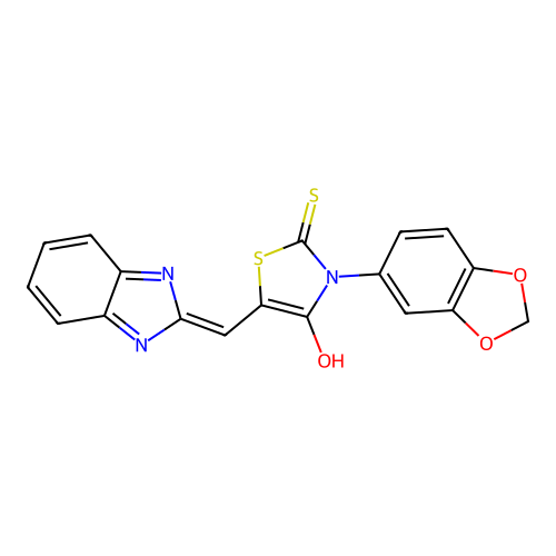 (5Z)-5-(1H-benzimidazol-2-ylmethylidene)-3-(1,3-benzodioxol-5-yl)-2-thioxo-1,3-thiazolidin-4-one structure