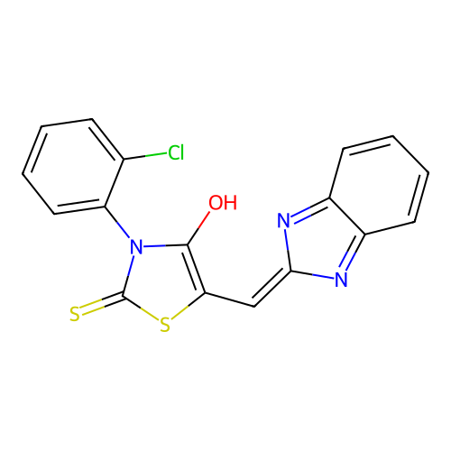 (5Z)-5-(1H-benzimidazol-2-ylmethylidene)-3-(2-chlorophenyl)-2-thioxo-1,3-thiazolidin-4-one structure