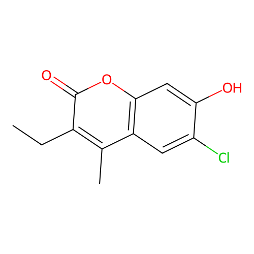 6-chloro-3-ethyl-7-hydroxy-4-methyl-2H-chromen-2-one structure
