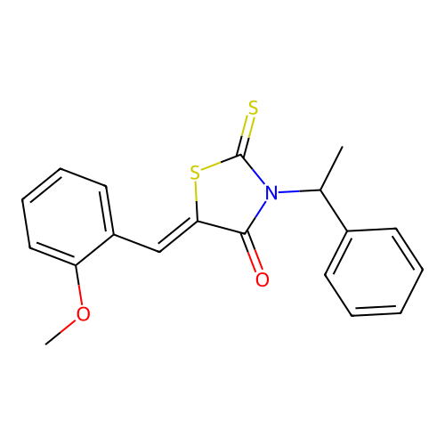 (5Z)-5-(2-methoxybenzylidene)-3-(1-phenylethyl)-2-thioxo-1,3-thiazolidin-4-one structure
