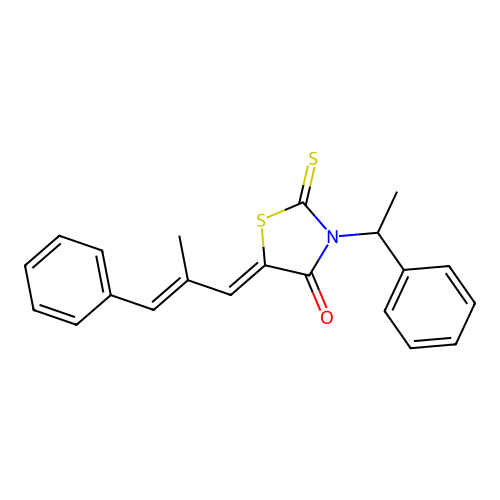 (Z)-5-((E)-2-methyl-3-phenylallylidene)-3-(1-phenylethyl)-2-thioxothiazolidin-4-one structure