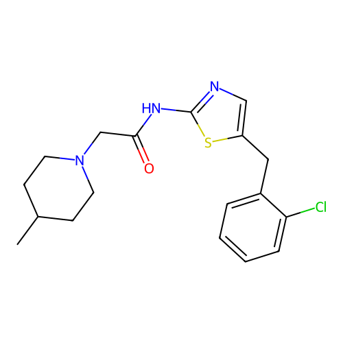 N-[5-(2-chlorobenzyl)-1,3-thiazol-2-yl]-2-(4-methylpiperidin-1-yl)acetamide structure