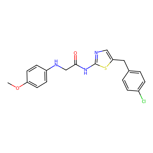 N-(5-(4-chlorobenzyl)thiazol-2-yl)-2-((4-methoxyphenyl)amino)acetamide structure