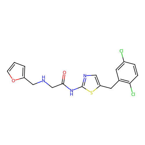 N-(5-(2,5-dichlorobenzyl)thiazol-2-yl)-2-((furan-2-ylmethyl)amino)acetamide structure