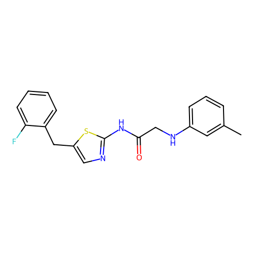 N-(5-(2-fluorobenzyl)thiazol-2-yl)-2-(m-tolylamino)acetamide structure