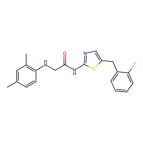 2-((2,4-dimethylphenyl)amino)-N-(5-(2-fluorobenzyl)thiazol-2-yl)acetamide structure