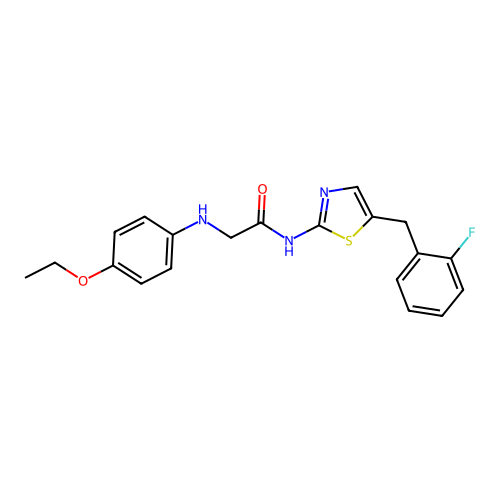 2-((4-ethoxyphenyl)amino)-N-(5-(2-fluorobenzyl)thiazol-2-yl)acetamide structure