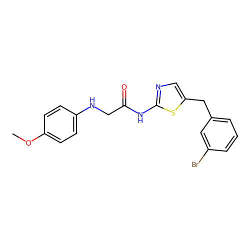 N-(5-(3-bromobenzyl)thiazol-2-yl)-2-((4-methoxyphenyl)amino)acetamide structure