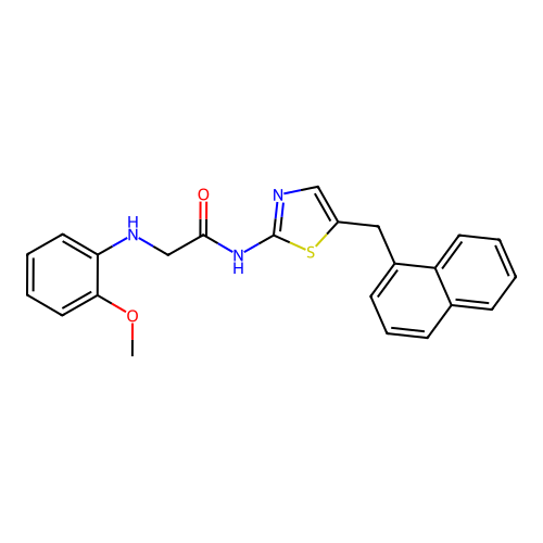 2-((2-methoxyphenyl)amino)-N-(5-(naphthalen-1-ylmethyl)thiazol-2-yl)acetamide structure