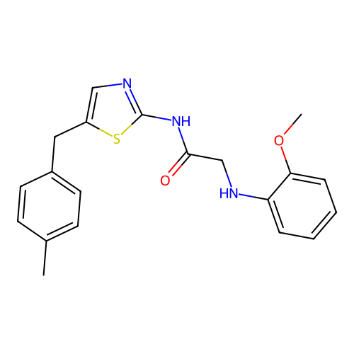 2-((2-methoxyphenyl)amino)-N-(5-(4-methylbenzyl)thiazol-2-yl)acetamide structure