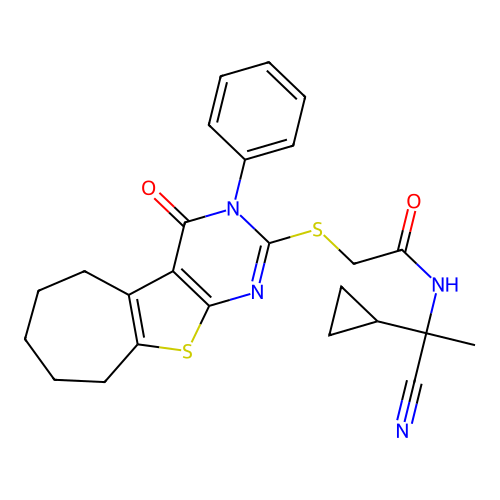 N-(1-cyano-1-cyclopropylethyl)-2-({3-oxo-4-phenyl-8-thia-4,6-diazatricyclo[7.5.0.0,2,7]tetradeca-1(9),2(7),5-trien-5-yl}sulfanyl)acetamide structure