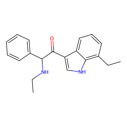 1-(7-ethyl-1H-indol-3-yl)-2-(ethylamino)-2-phenylethan-1-one structure