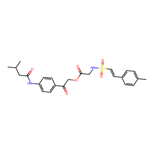 2-[4-(3-methylbutanamido)phenyl]-2-oxoethyl 2-[2-(4-methylphenyl)ethenesulfonamido]acetate structure