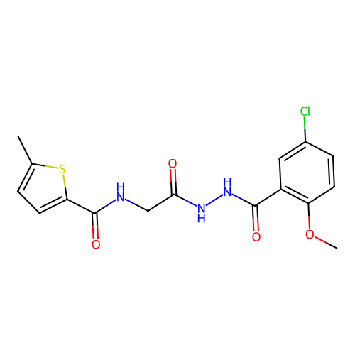 N-[2-[2-(5-chloro-2-methoxybenzoyl)hydrazinyl]-2-oxoethyl]-5-methylthiophene-2-carboxamide structure